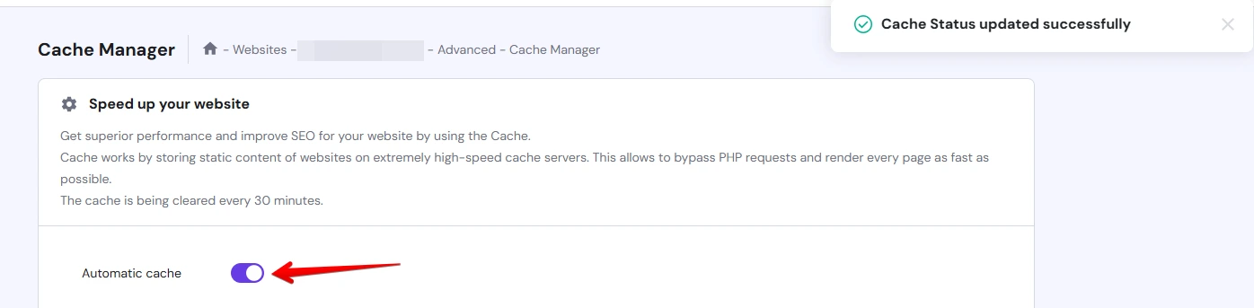 Hostinger Toggle Automatic Cache